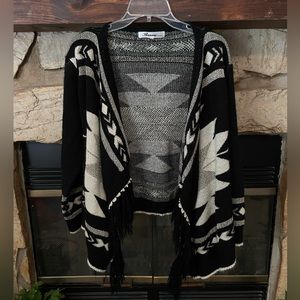 BANANA REPUBLIC BLACK, WHITE, AND GOLD CARDIGAN